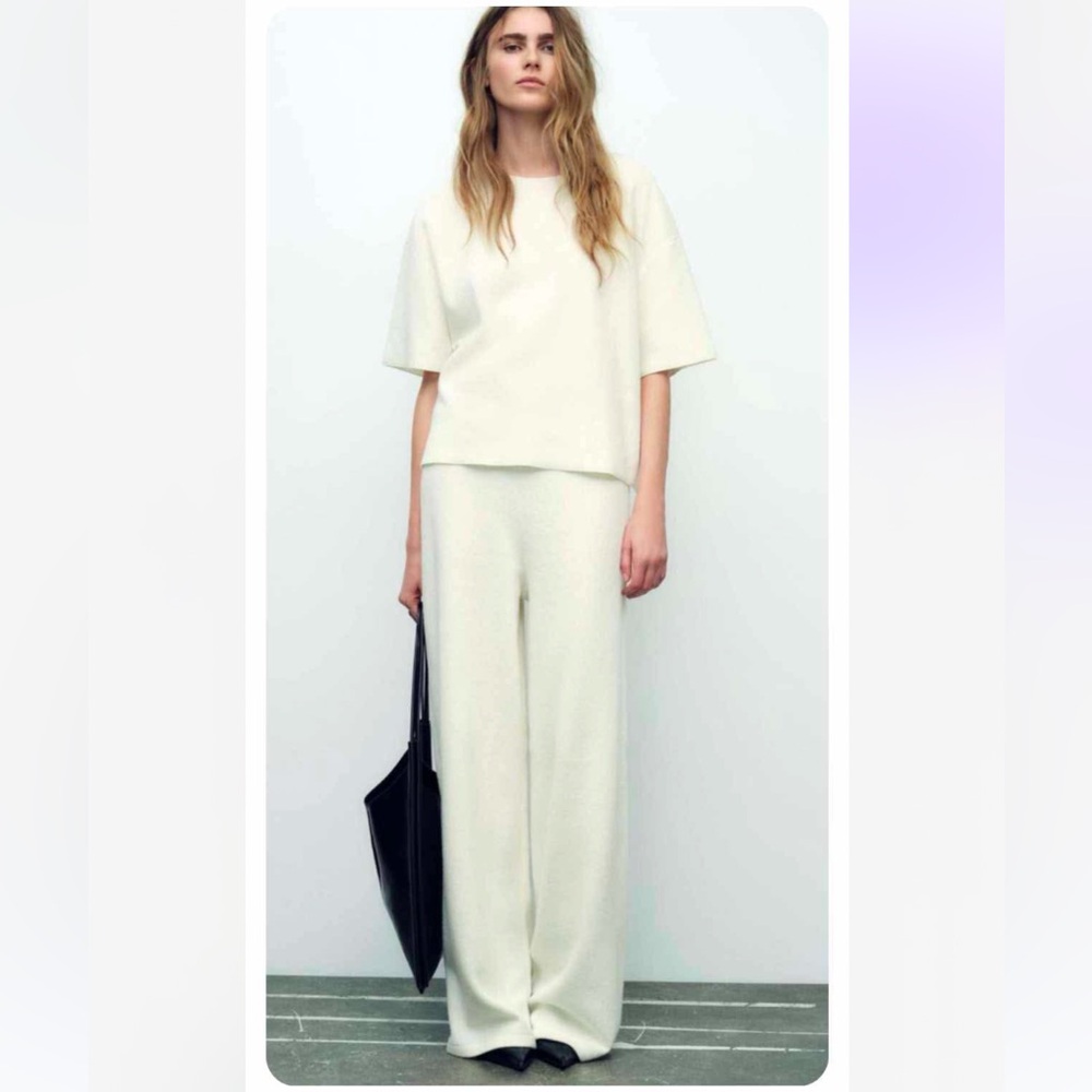 Zara Cream Shirt and Wide Leg pants set